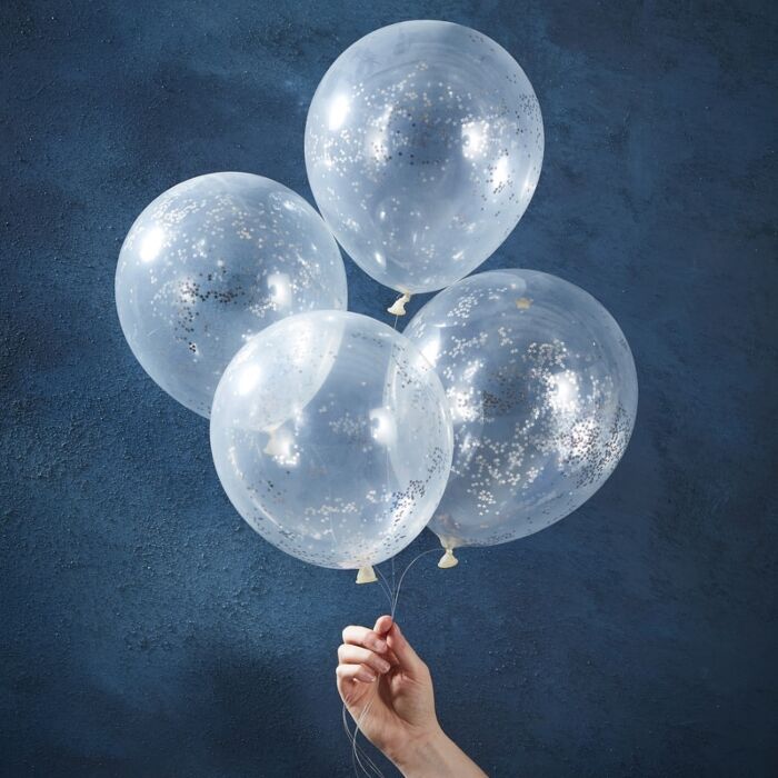 Balões Látex Confettis Glitter Estrelas Prata